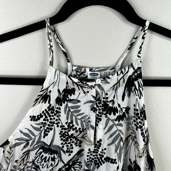 Womens black and white floral tank‎ top loose fit size medium - Picture 1 of 6